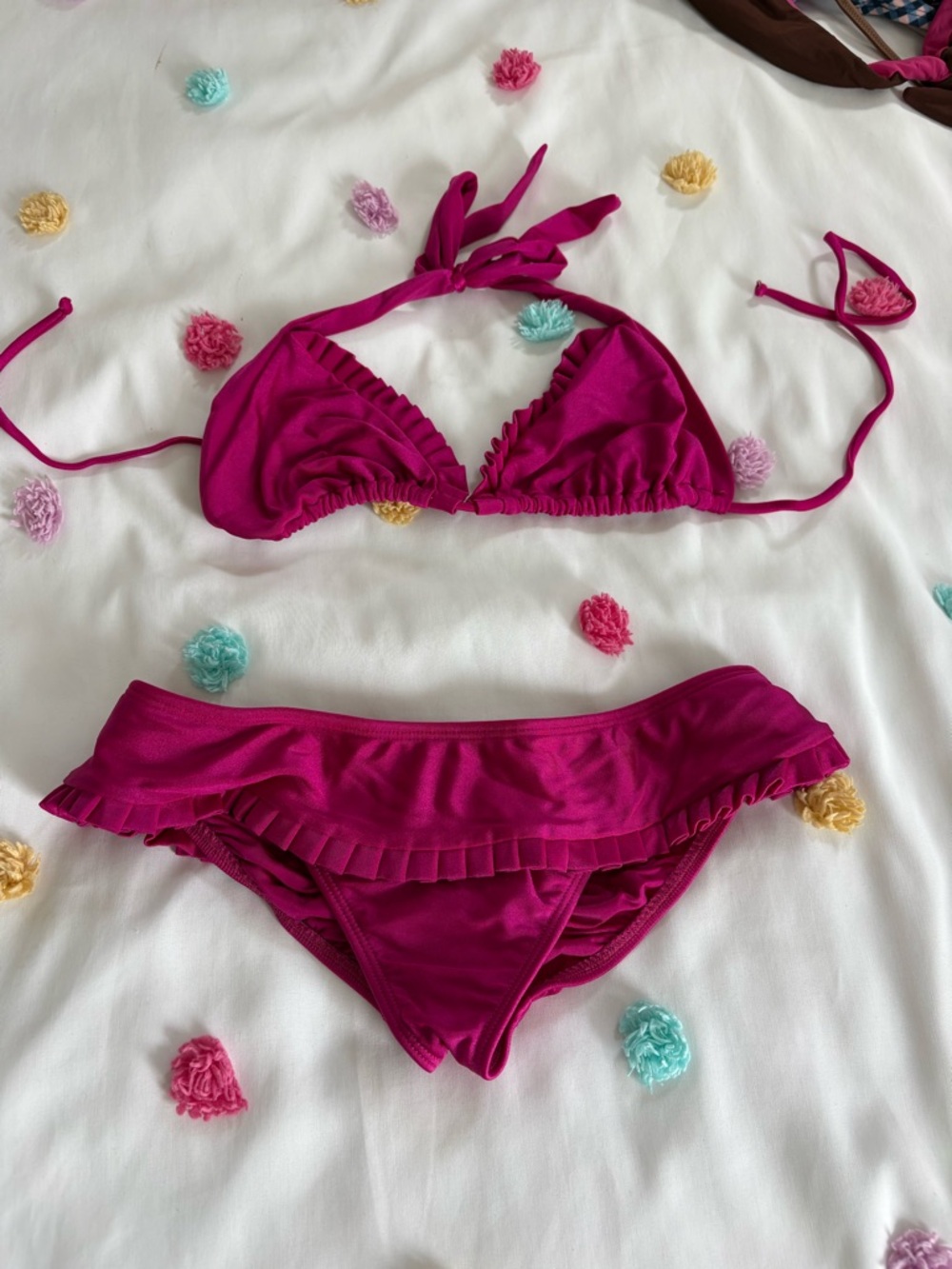 Luli Fama Hot Pink Bikini with Ruffle Trim